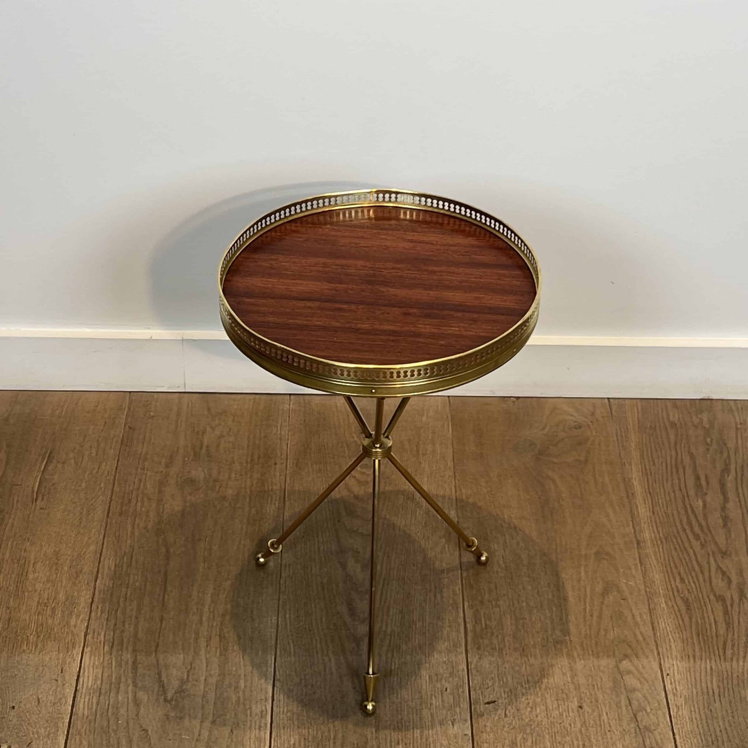 French Neoclassical Brass and Mahogany Tripod Guéridon - View Three - Styylish