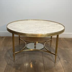 Maison Jansen Style Brass and White Marble Coffee Table