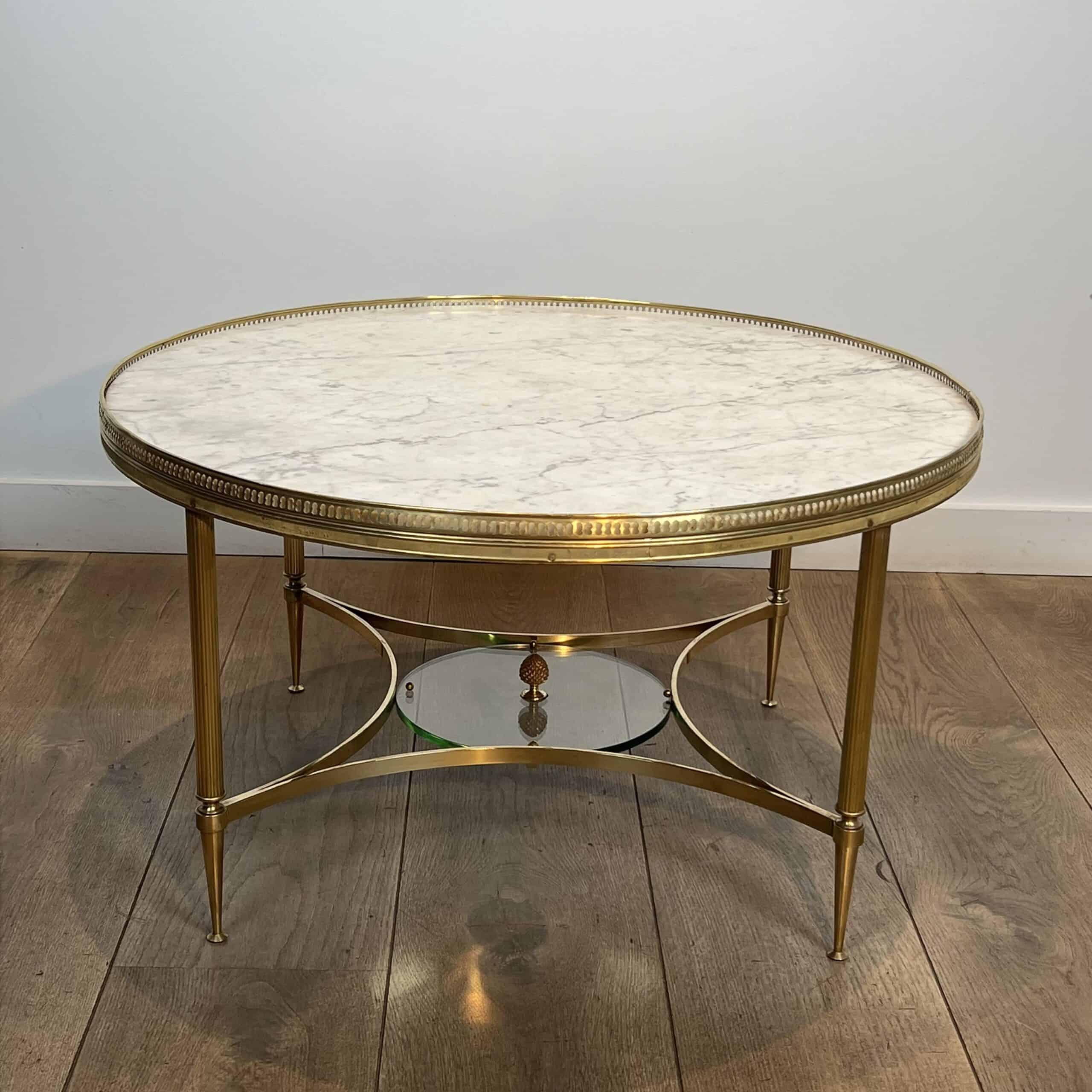 Maison Jansen Style Brass and White Marble Coffee Table - View One - Styylish