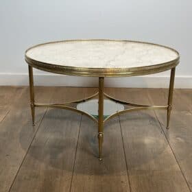 Maison Jansen Style Brass and White Marble Coffee Table