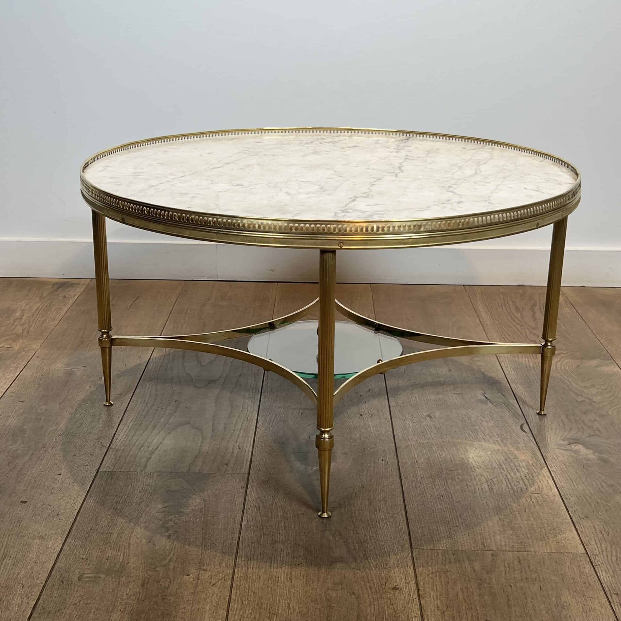 Maison Jansen Style Brass and White Marble Coffee Table - View Two - Styylish