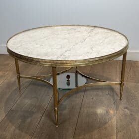 Maison Jansen Style Brass and White Marble Coffee Table