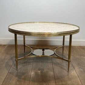 Maison Jansen Style Brass and White Marble Coffee Table