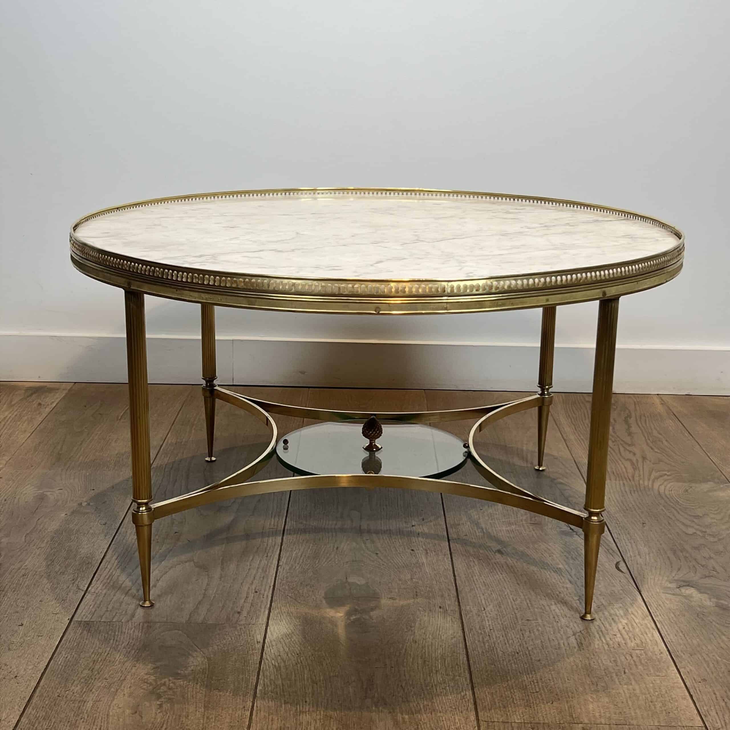 Maison Jansen Style Brass and White Marble Coffee Table - View Four - Styylish