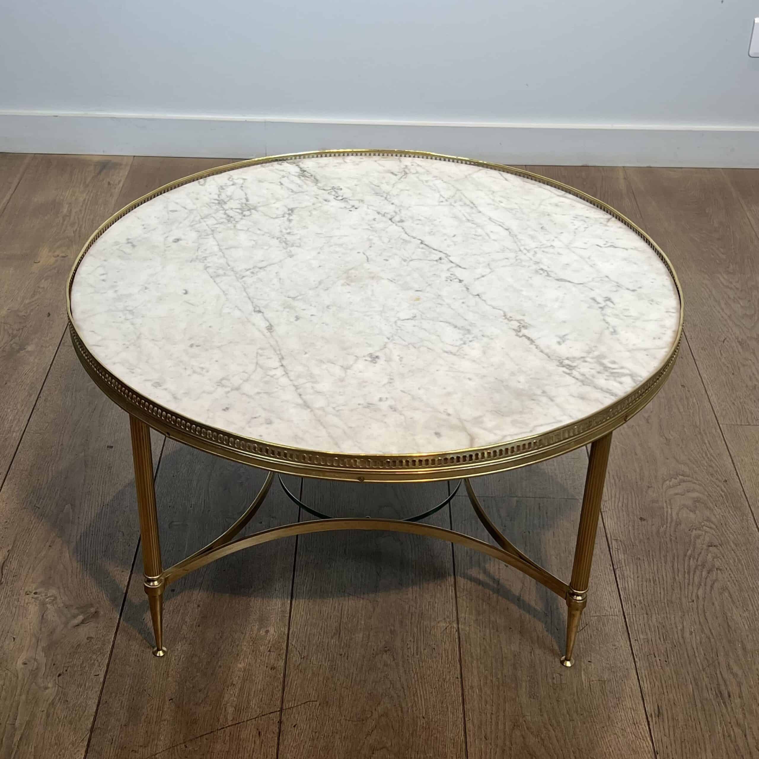 Maison Jansen Style Brass and White Marble Coffee Table - View Five - Styylish