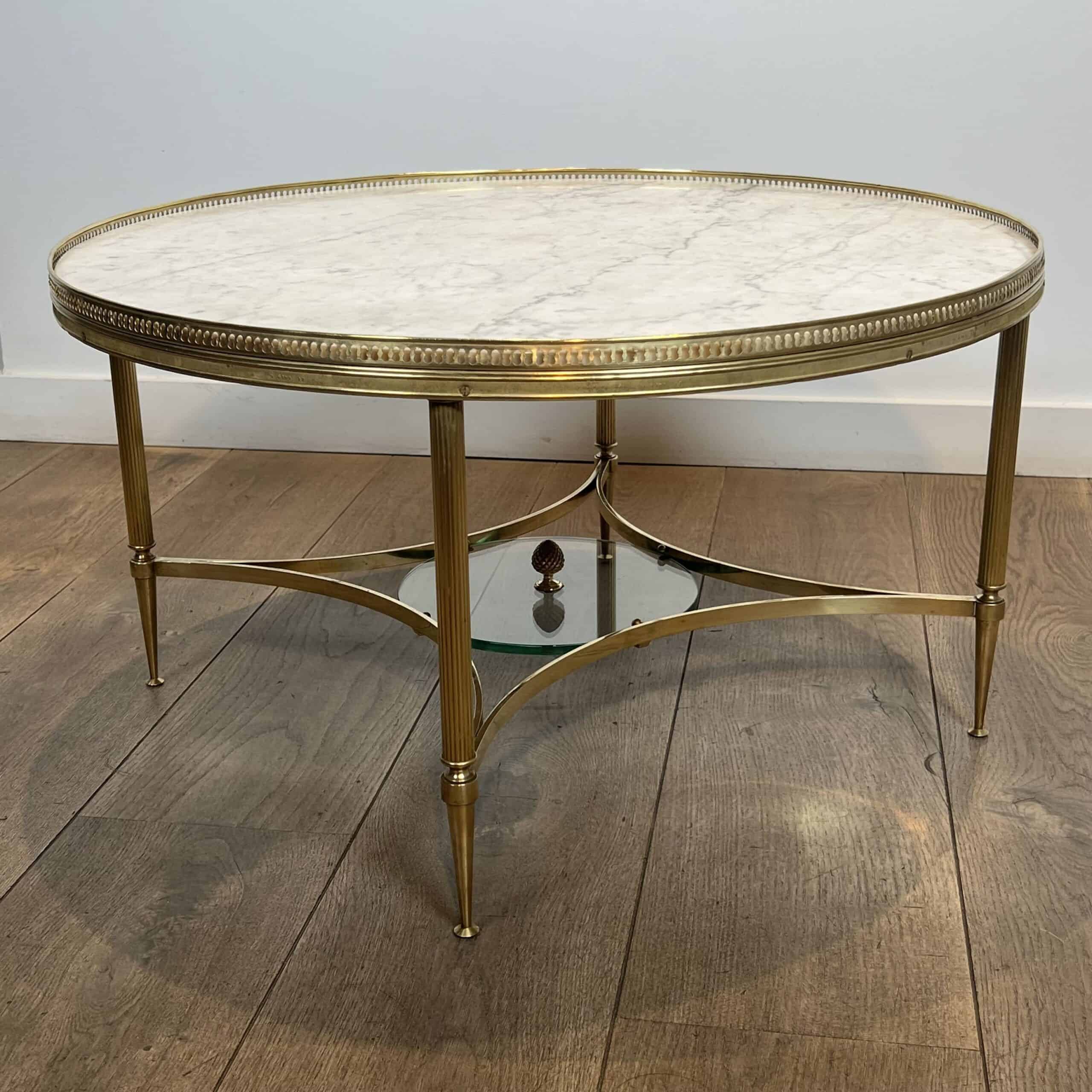 Maison Jansen Style Brass and White Marble Coffee Table - View Seven - Styylish