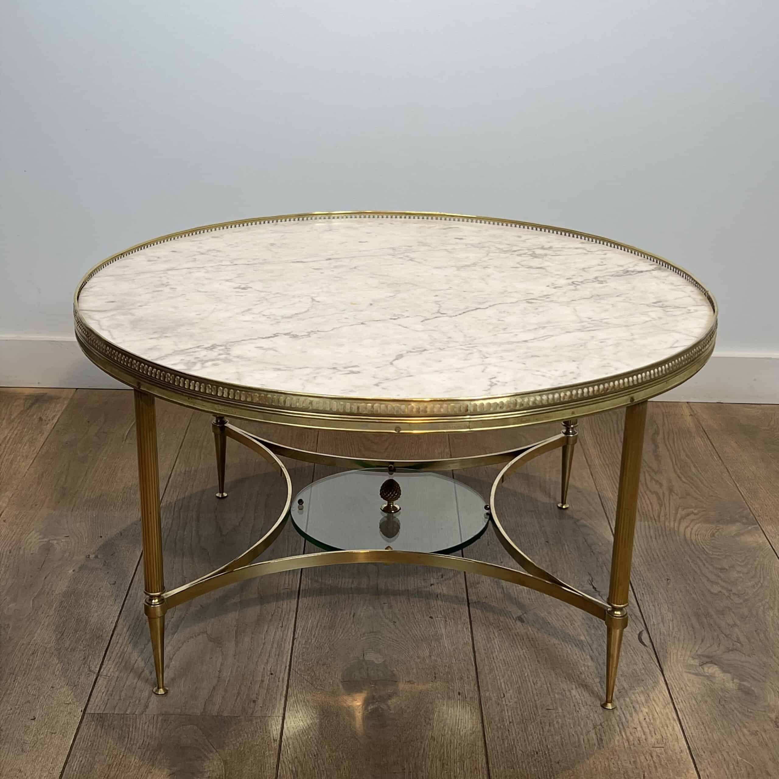 Maison Jansen Style Brass and White Marble Coffee Table - View Eight - Styylish