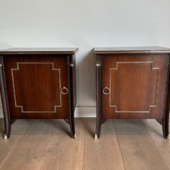Pair of Maison Jansen Style Mahogany and Brass Side Cabinets - Front View - Styylish