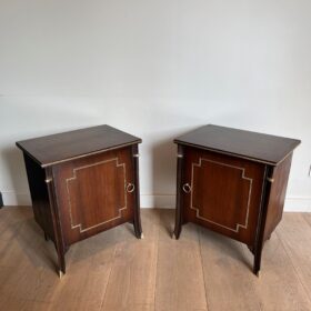 Pair of Maison Jansen Style Mahogany and Brass Side Cabinets