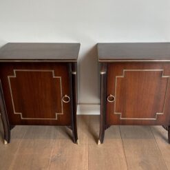 Pair of Maison Jansen Style Mahogany and Brass Side Cabinets - Front View Two - Styylish