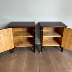 Pair of Maison Jansen Style Mahogany and Brass Side Cabinets - Opened View - Styylish