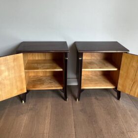 Pair of Maison Jansen Style Mahogany and Brass Side Cabinets
