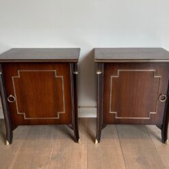 Pair of Maison Jansen Style Mahogany and Brass Side Cabinets - Front View Two - Styylish