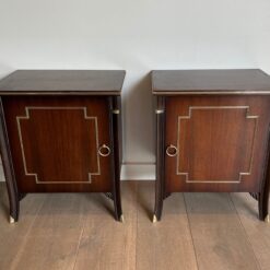 Pair of Maison Jansen Style Mahogany and Brass Side Cabinets - Front View Three - Styylish