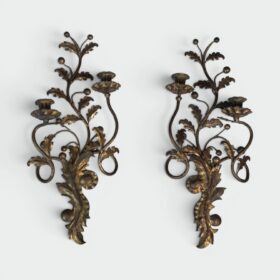 Pair of Italian Gilt Tole Acanthus Leaf Wall Sconces