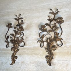 Pair of Italian Gilt Tole Acanthus Leaf Wall Sconces - View Three - Styylish
