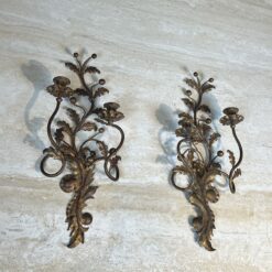 Pair of Italian Gilt Tole Acanthus Leaf Wall Sconces - View Four - Styylish