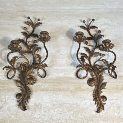 Pair of Italian Gilt Tole Acanthus Leaf Wall Sconces - View Five - Styylish