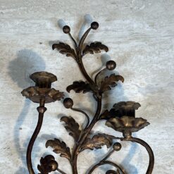 Pair of Italian Gilt Tole Acanthus Leaf Wall Sconces - Detail One - Styylish