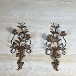 Pair of Italian Gilt Tole Acanthus Leaf Wall Sconces - View Seven - Styylish