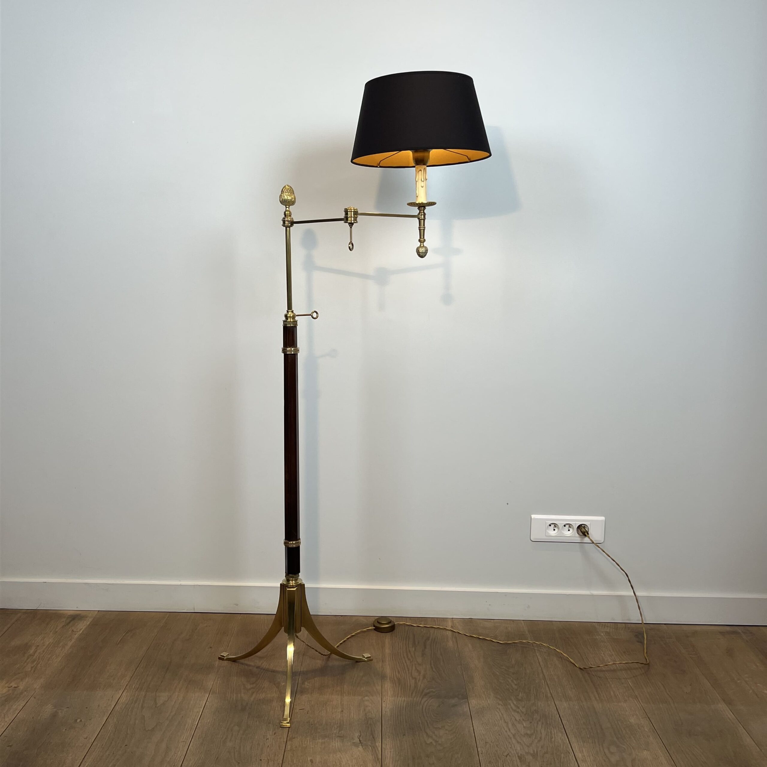 Maison Baguès Style Mahogany and Gilt Brass Floor Reading Lamp - View One - Styylish