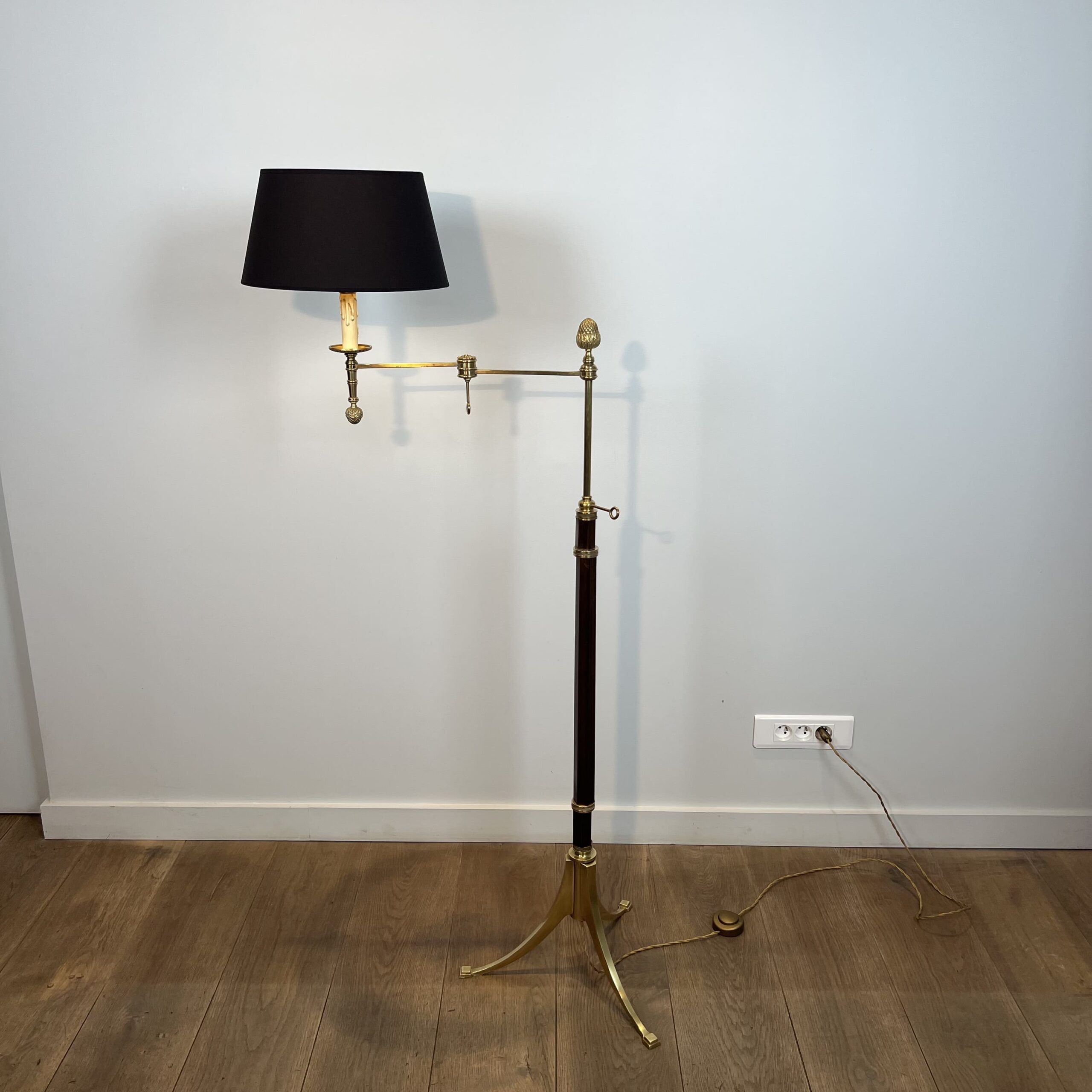 Maison Baguès Style Mahogany and Gilt Brass Floor Reading Lamp - View Two - Styylish