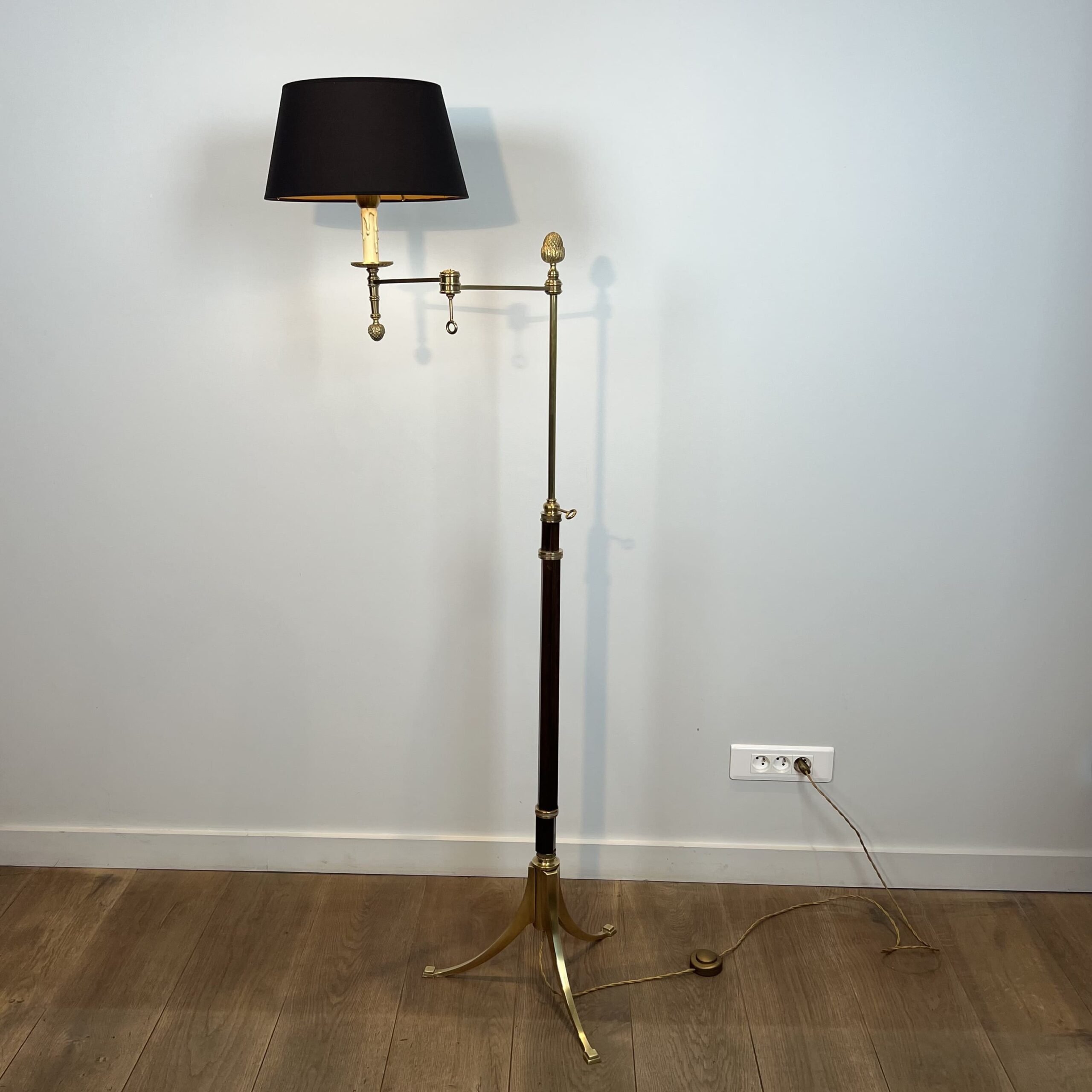 Maison Baguès Style Mahogany and Gilt Brass Floor Reading Lamp - View Three - Styylish