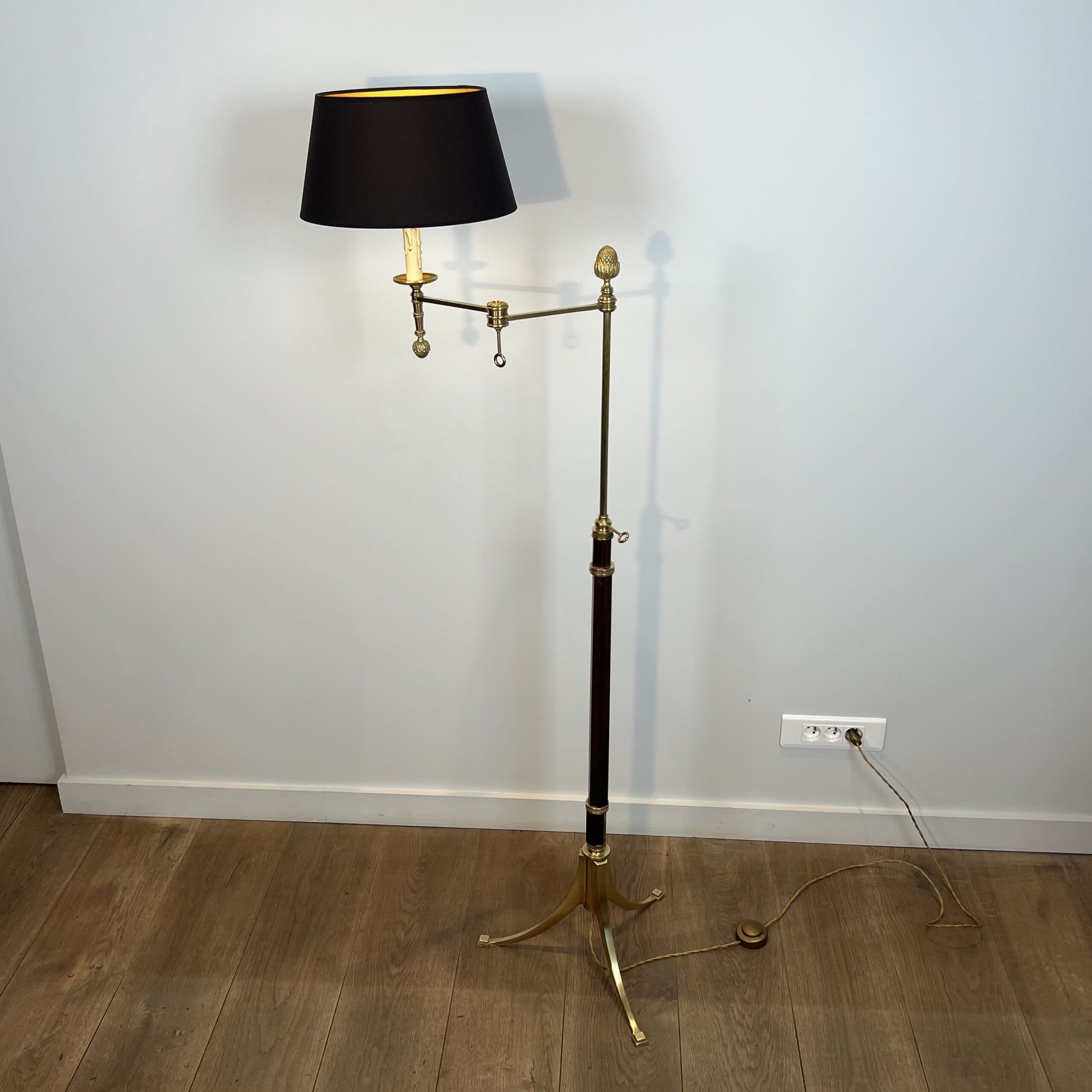 Maison Baguès Style Mahogany and Gilt Brass Floor Reading Lamp - View Five - Styylish