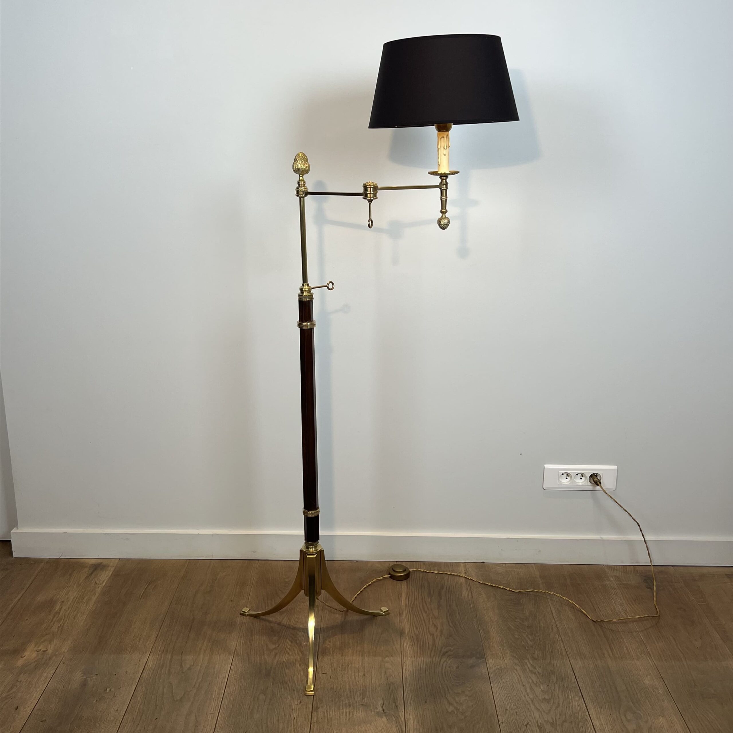 Maison Baguès Style Mahogany and Gilt Brass Floor Reading Lamp - View Six - Styylish