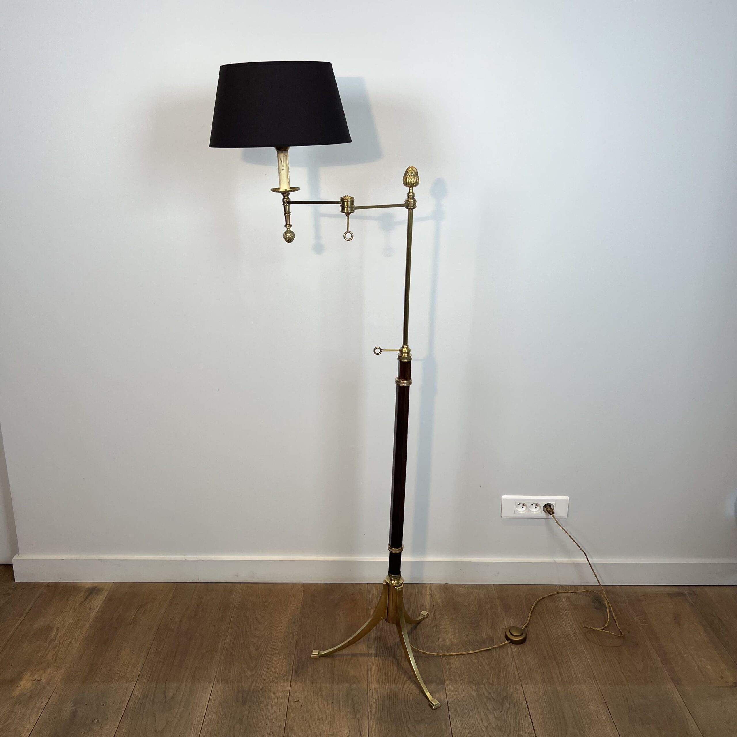 Maison Baguès Style Mahogany and Gilt Brass Floor Reading Lamp - View Seven - Styylish