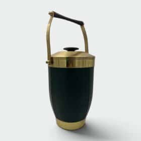 Italian 1960s Green Leather and Brass Ice Bucket