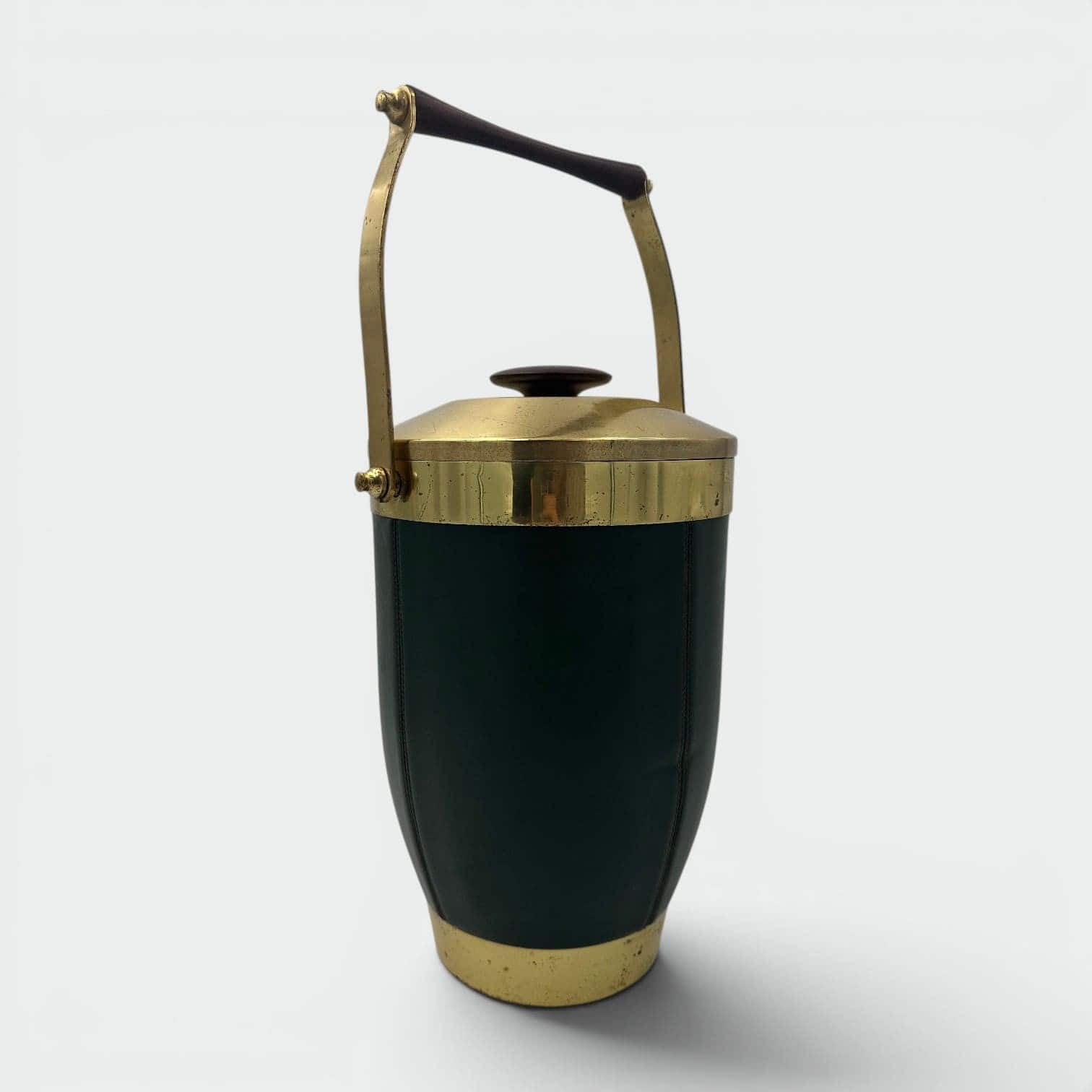 Italian 1960s Green Leather and Brass Ice Bucket - Styylish