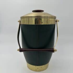 Italian 1960s Green Leather and Brass Ice Bucket