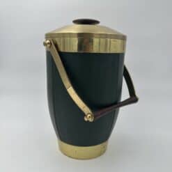 Italian 1960s Green Leather and Brass Ice Bucket - View Four - Styylish
