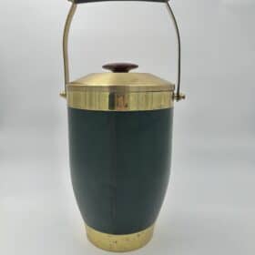 Italian 1960s Green Leather and Brass Ice Bucket