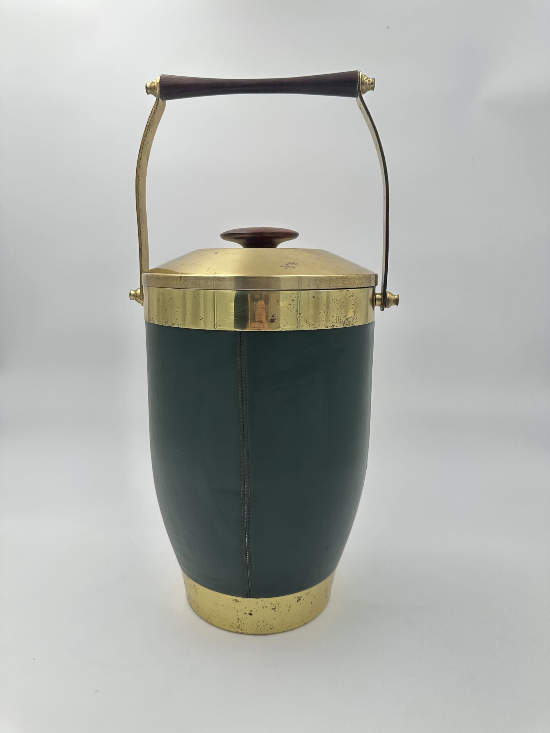 Italian 1960s Green Leather and Brass Ice Bucket - View Five - Styylish