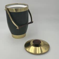 Italian 1960s Green Leather and Brass Ice Bucket - View Six - Styylish