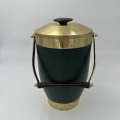 Italian 1960s Green Leather and Brass Ice Bucket - View Seven - Styylish
