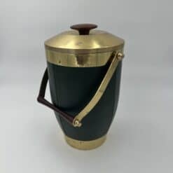 Italian 1960s Green Leather and Brass Ice Bucket - View Eight - Styylish