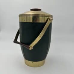 Italian 1960s Green Leather and Brass Ice Bucket - View Nine - Styylish