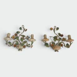 Pair of Italian Painted Tole Flower-Basket Wall Sconces - Styylish