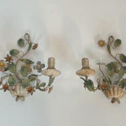 Pair of Italian Painted Tole Flower-Basket Wall Sconces - View One - Styylish
