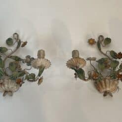 Pair of Italian Painted Tole Flower-Basket Wall Sconces - View Two - Styylish