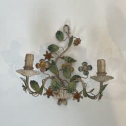 Pair of Italian Painted Tole Flower-Basket Wall Sconces - View Three - Styylish