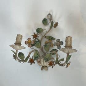 Pair of Italian Painted Tole Flower-Basket Wall Sconces
