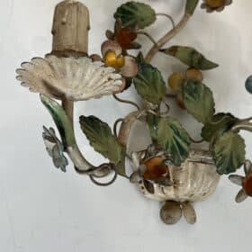 Pair of Italian Painted Tole Flower-Basket Wall Sconces