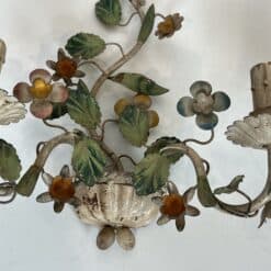 Pair of Italian Painted Tole Flower-Basket Wall Sconces - Detail Two - Styylish