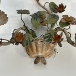 Pair of Italian Painted Tole Flower-Basket Wall Sconces - Detail Six - Styylish