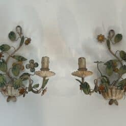 Pair of Italian Painted Tole Flower-Basket Wall Sconces - View Five - Styylish