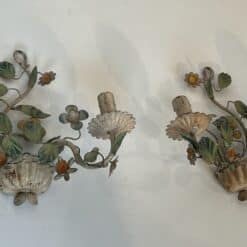 Pair of Italian Painted Tole Flower-Basket Wall Sconces - View Six - Styylish